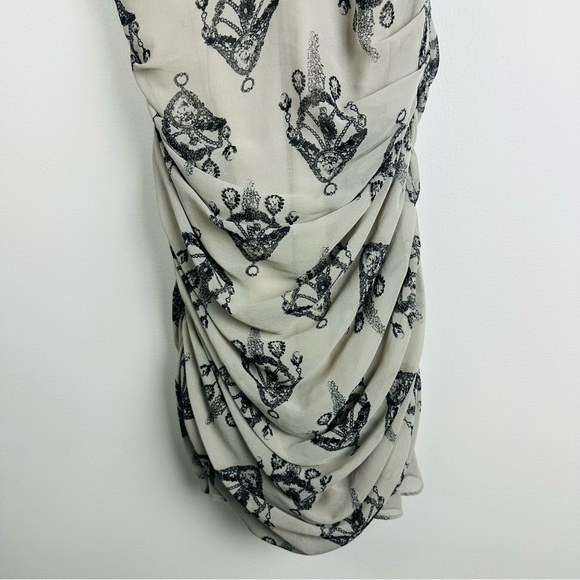 Miss Me Chandelier Print Ruched Lace Trim Slip Dress Beige Black Size Medium - Picture 3 of 12